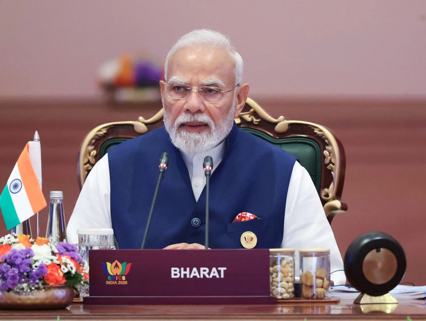 Premiér Naréndra Módí na 18. summitu BRICS v Novém Dillí, září 2026
