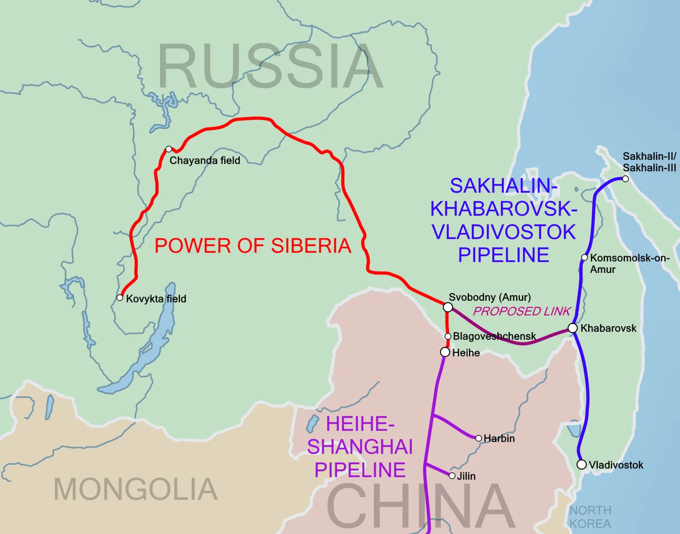 Mapa plynovodu Síla Sibiře